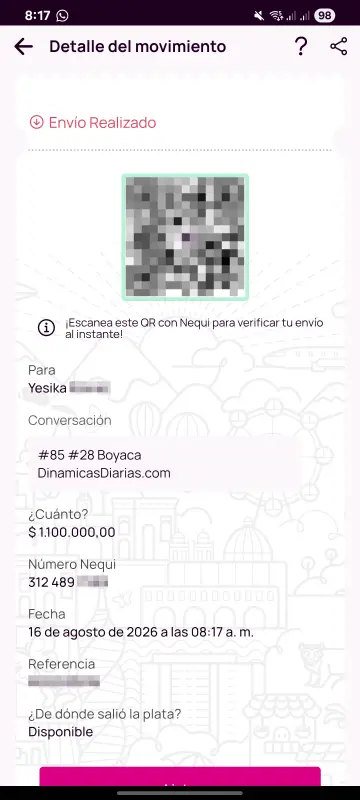 Comprobante de pago a un ganador