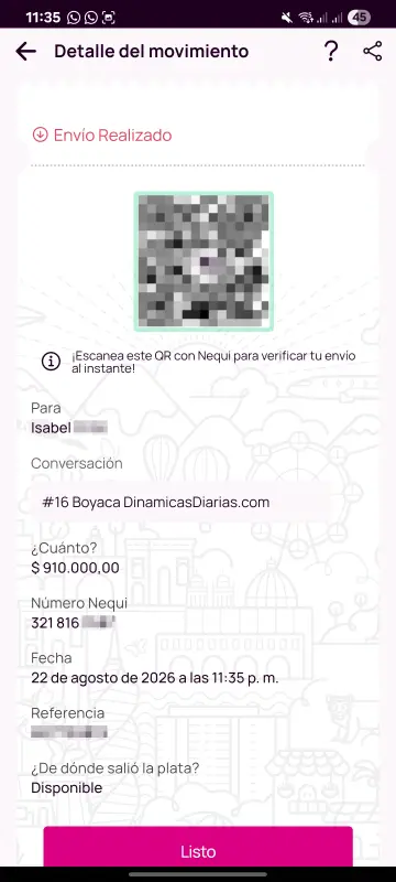 Comprobante de pago a un ganador