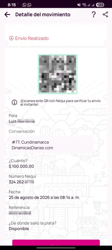 Comprobante de pago a un ganador