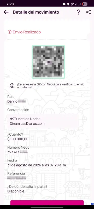 Comprobante de pago a un ganador