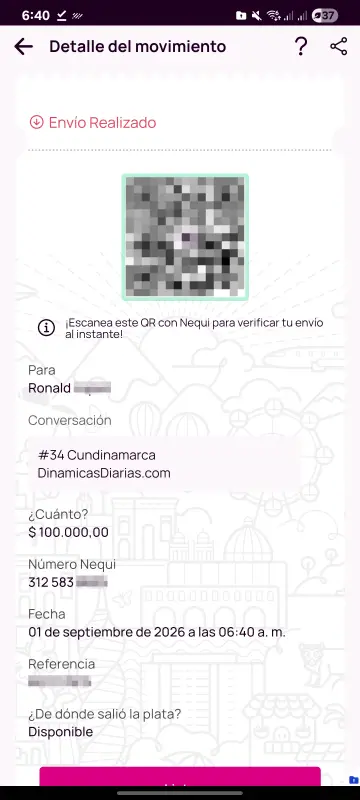 Comprobante de pago a un ganador
