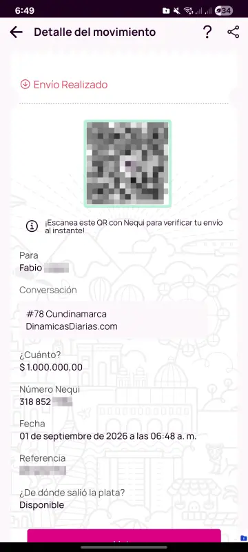Comprobante de pago a un ganador