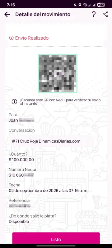 Comprobante de pago a un ganador