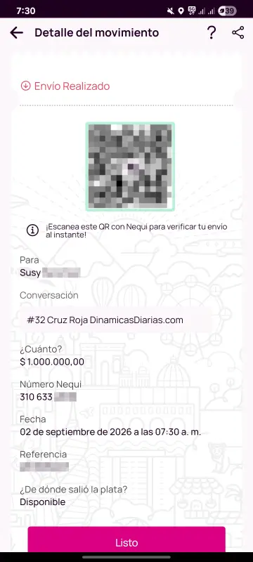 Comprobante de pago a un ganador