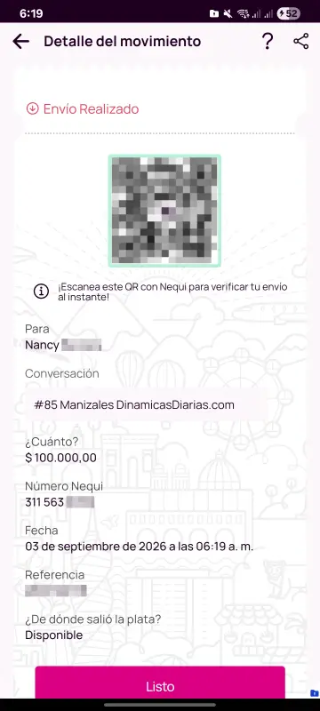 Comprobante de pago a un ganador