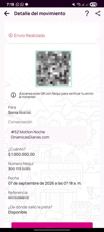 Comprobante de pago a un ganador