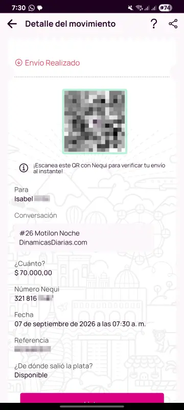Comprobante de pago a un ganador