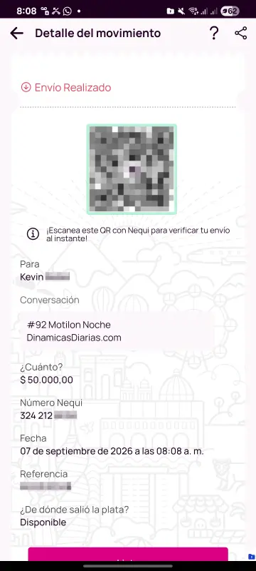 Comprobante de pago a un ganador