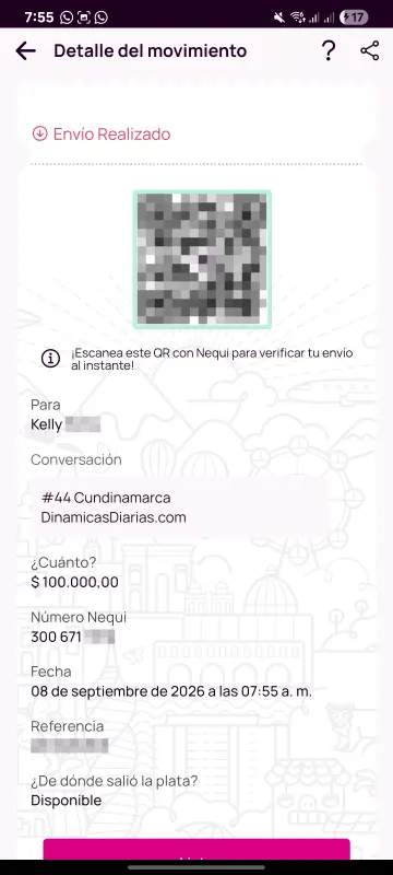 Comprobante de pago a un ganador