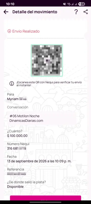 Comprobante de pago a un ganador