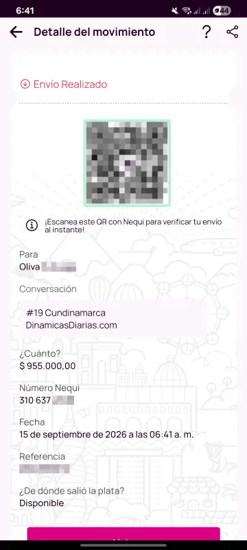 Comprobante de pago a un ganador