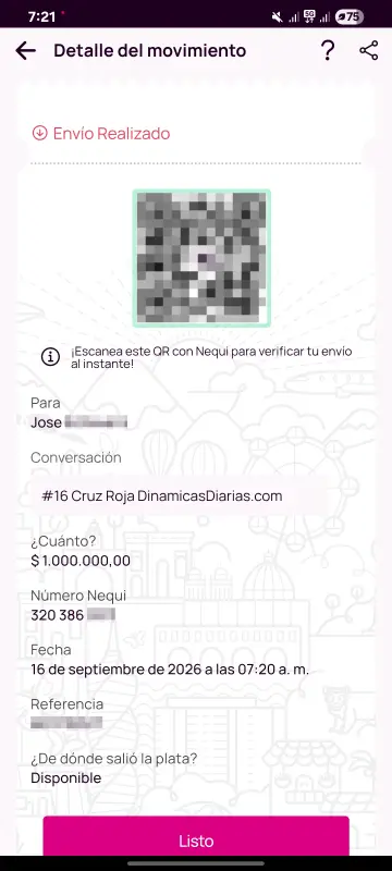 Comprobante de pago a un ganador
