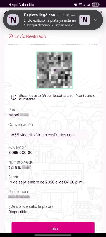 Comprobante de pago a un ganador