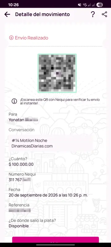 Comprobante de pago a un ganador