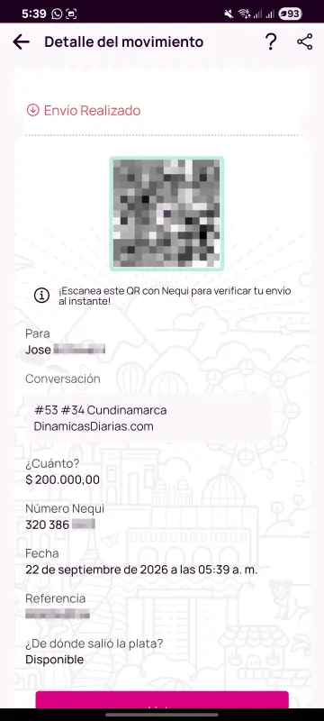 Comprobante de pago a un ganador