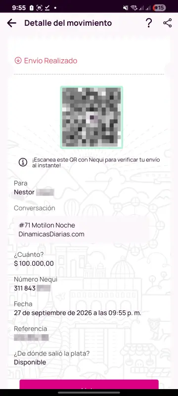 Comprobante de pago a un ganador