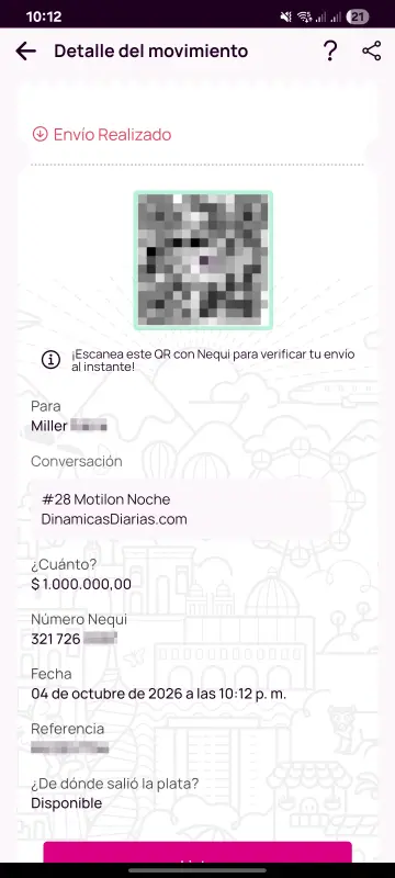 Comprobante de pago a un ganador