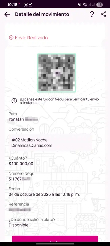 Comprobante de pago a un ganador
