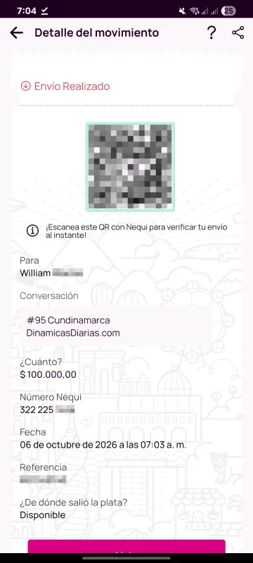 Comprobante de pago a un ganador