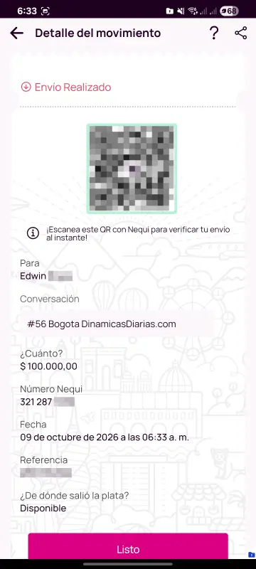 Comprobante de pago a un ganador