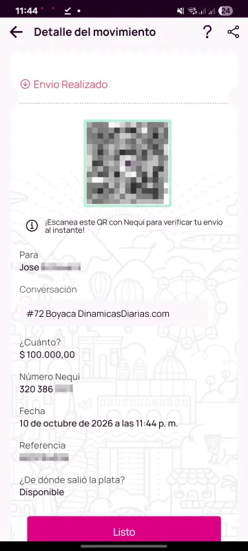 Comprobante de pago a un ganador