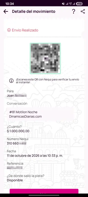 Comprobante de pago a un ganador