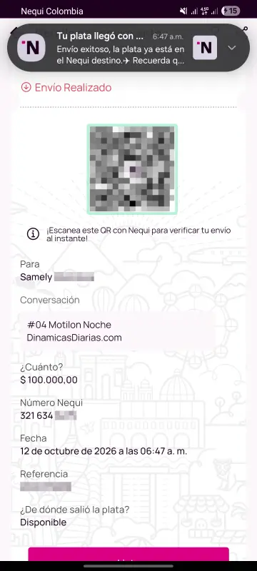 Comprobante de pago a un ganador