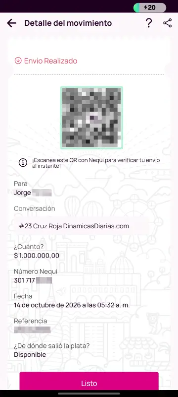 Comprobante de pago a un ganador