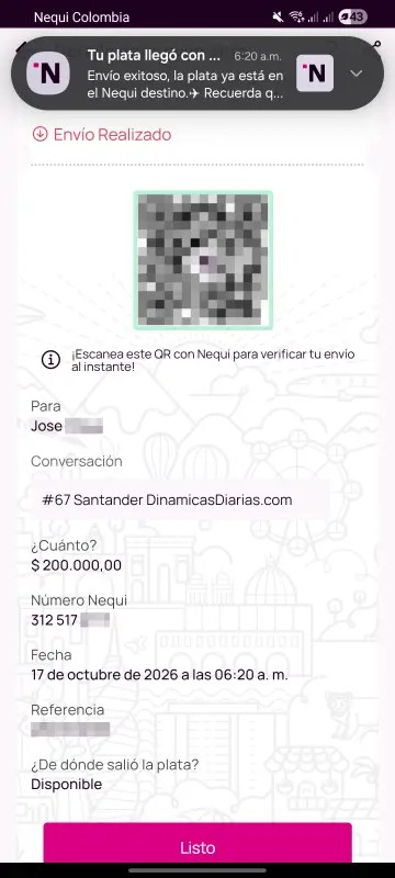 Comprobante de pago a un ganador