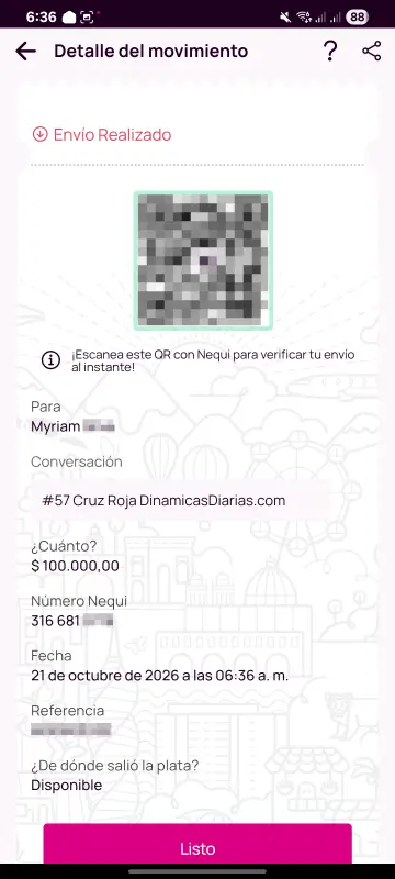 Comprobante de pago a un ganador