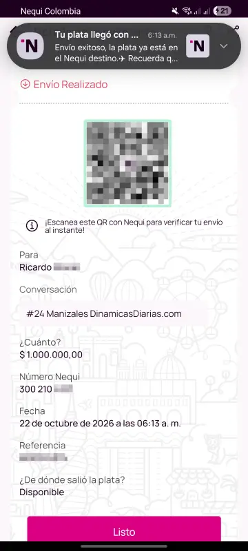 Comprobante de pago a un ganador