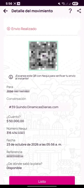 Comprobante de pago a un ganador