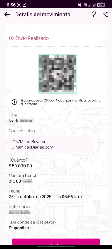 Comprobante de pago a un ganador